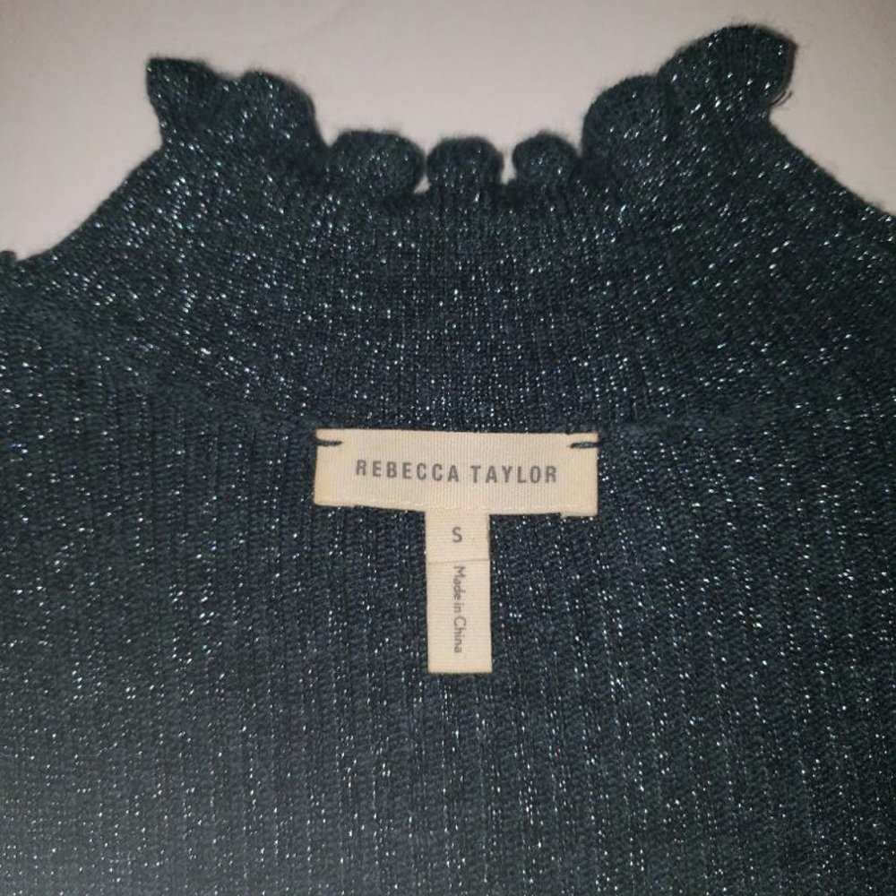 Rebecca Taylor Cold-Shoulder Metallic Ribbed Wool Blend Sweater - Picture 4 of 6